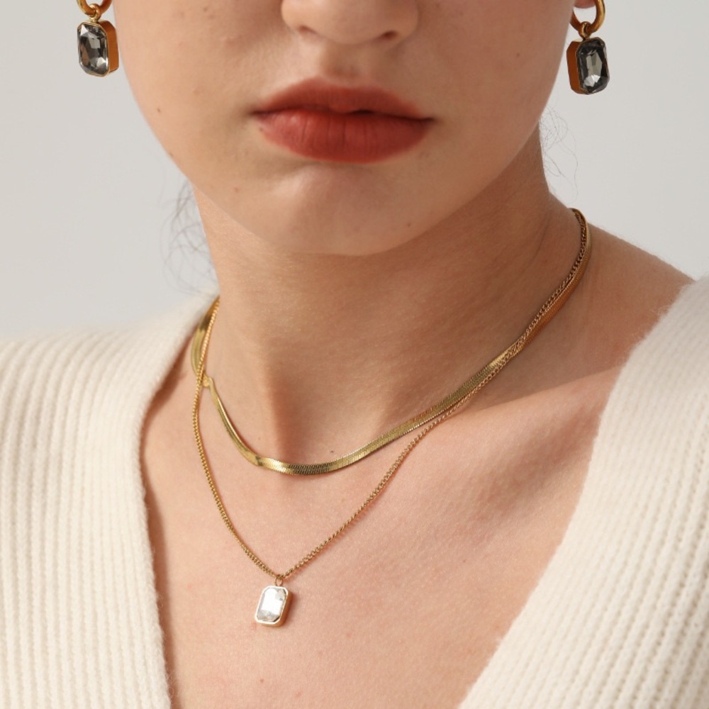 Rectangular Crystal Drop Earrings - Picture 3 of 5